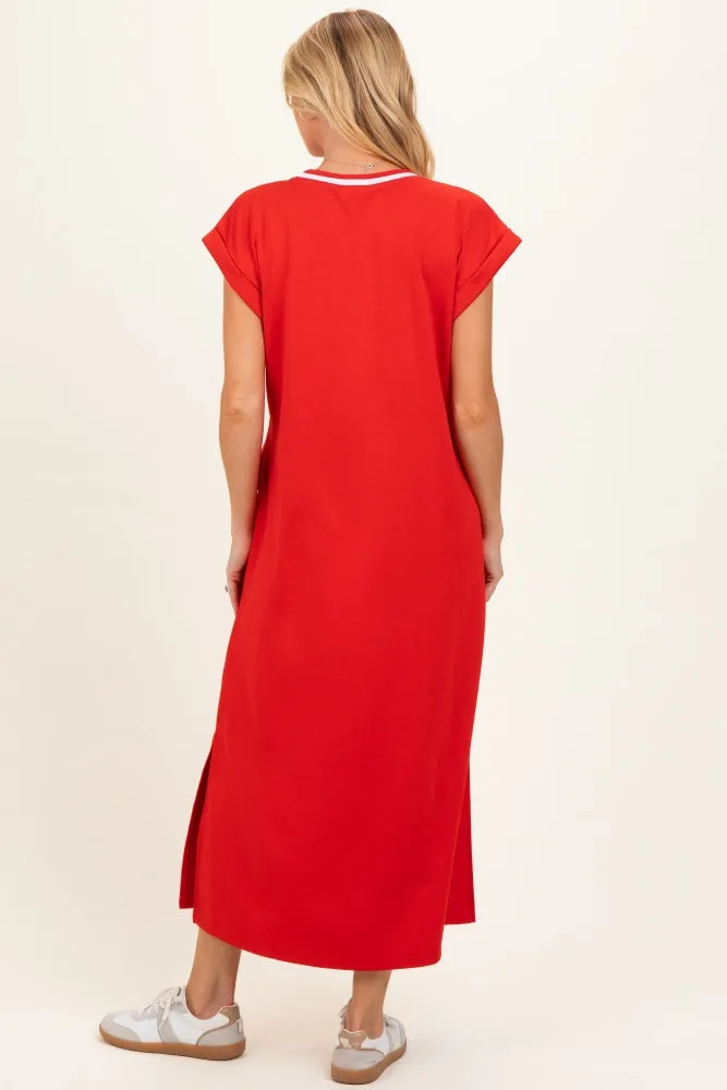 Tomato Red Side Slit Maternity Midi Dress sold by Pinkblush product image thumbnail 3