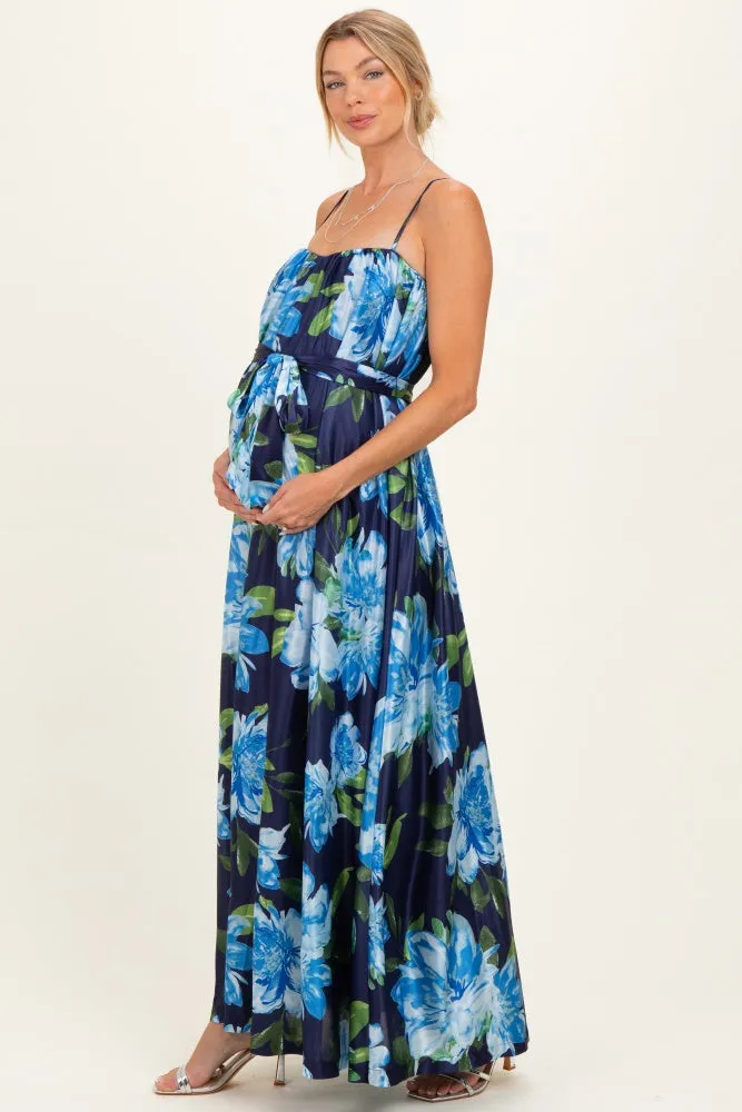 Navy Floral Waist Tie Maternity Maxi Dress sold by Pinkblush product image thumbnail 2