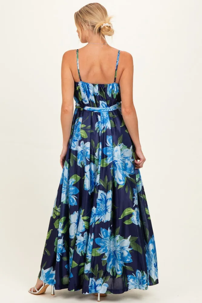Navy Floral Waist Tie Maternity Maxi Dress sold by Pinkblush product image thumbnail 3