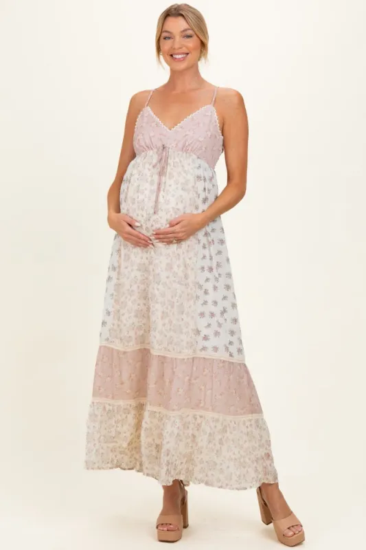 Vintage Pink Mixed Floral Maternity Maxi Dress made by Inloom
