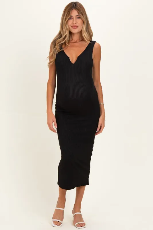 Black Notch Neckline Maternity Tank Dress made by Pinkblush