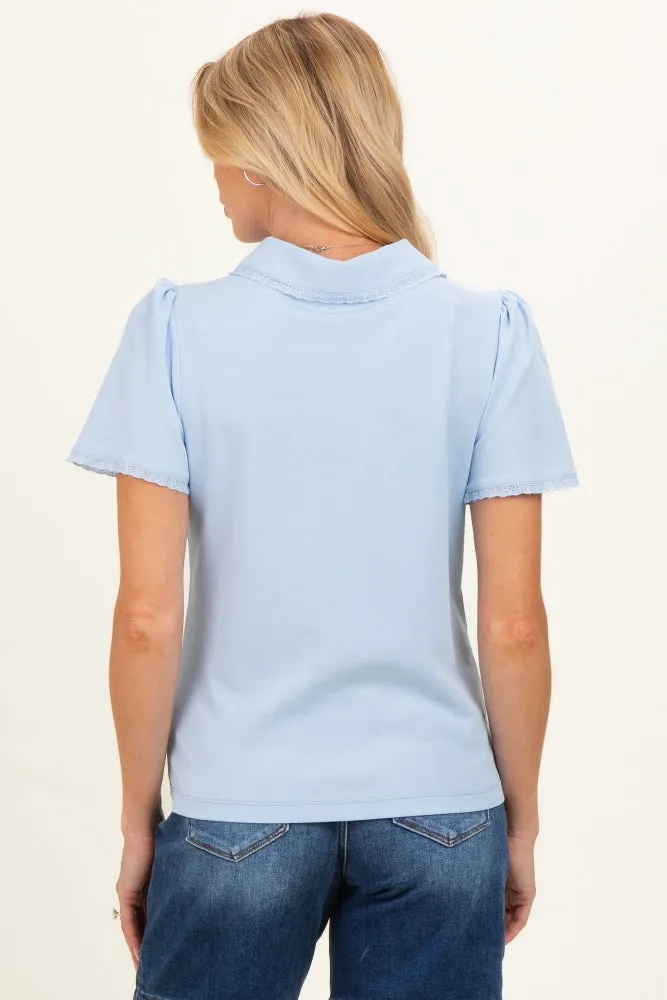 Sky Blue Lace Trim Maternity Polo Shirt sold by Pinkblush product image thumbnail 3