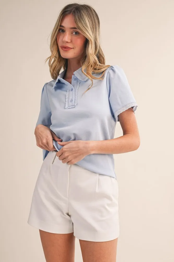 Sky Blue Lace Trim Maternity Polo Shirt sold by Pinkblush product image thumbnail 4