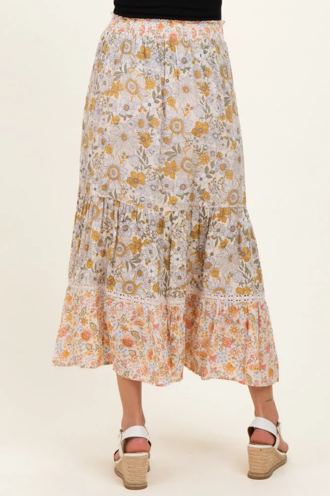 Lemon Mixed Floral Smocked Waist Maternity Maxi Skirt sold by Pinkblush product image thumbnail 4