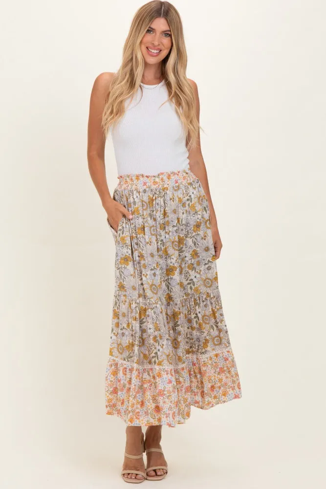 Lemon Mixed Floral Smocked Waist Maternity Maxi Skirt sold by Pinkblush product image thumbnail 5