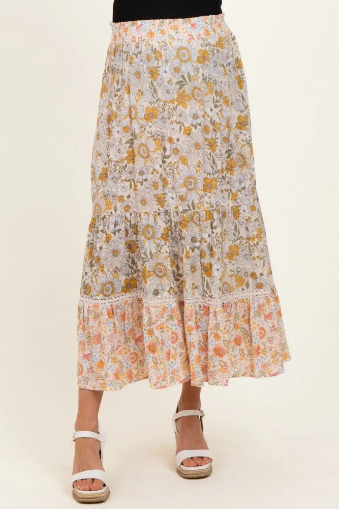 Lemon Mixed Floral Smocked Waist Maternity Maxi Skirt sold by Pinkblush product image thumbnail 2