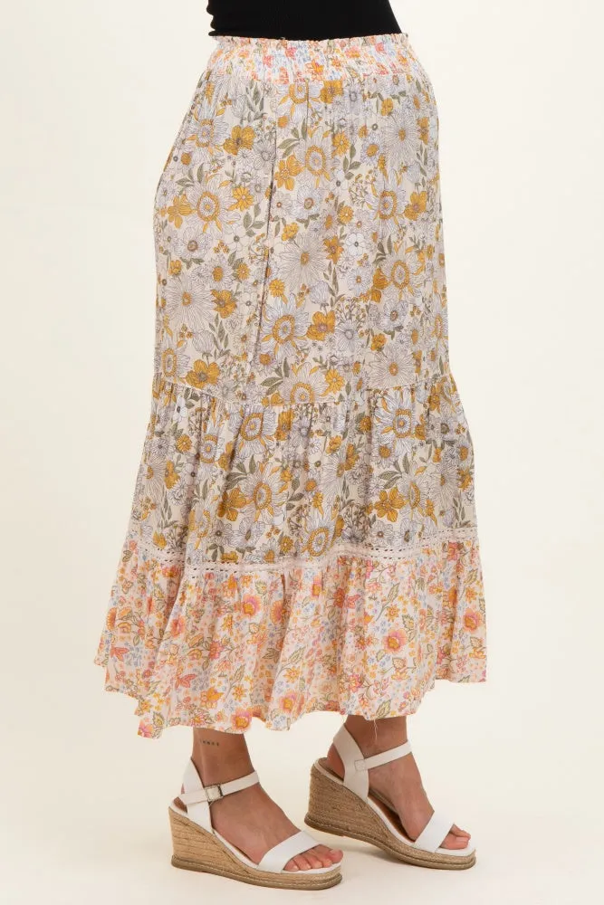 Lemon Mixed Floral Smocked Waist Maternity Maxi Skirt sold by Pinkblush product image thumbnail 3