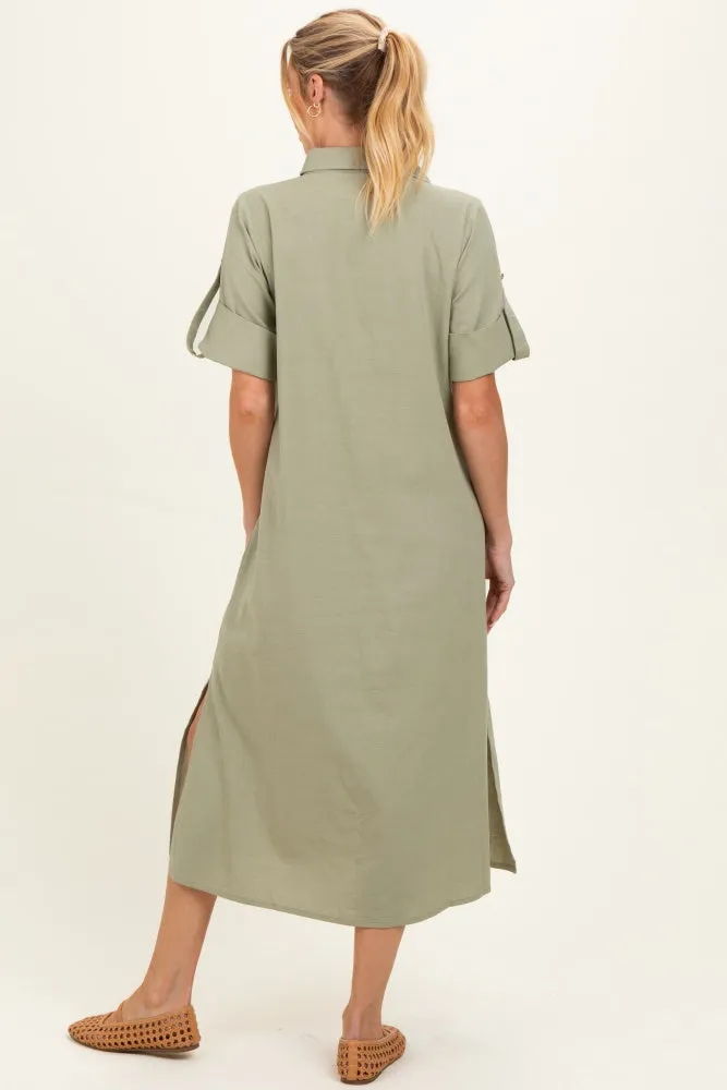 Sage Side Slit Button Down Maternity Midi Dress sold by Pinkblush product image thumbnail 3