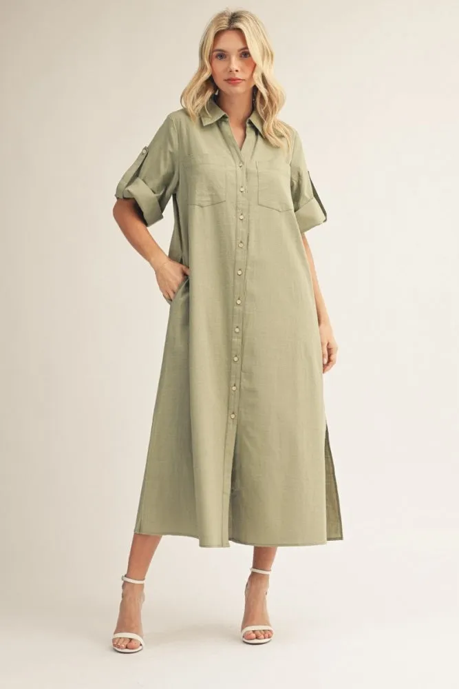 Sage Side Slit Button Down Maternity Midi Dress sold by Pinkblush product image thumbnail 4