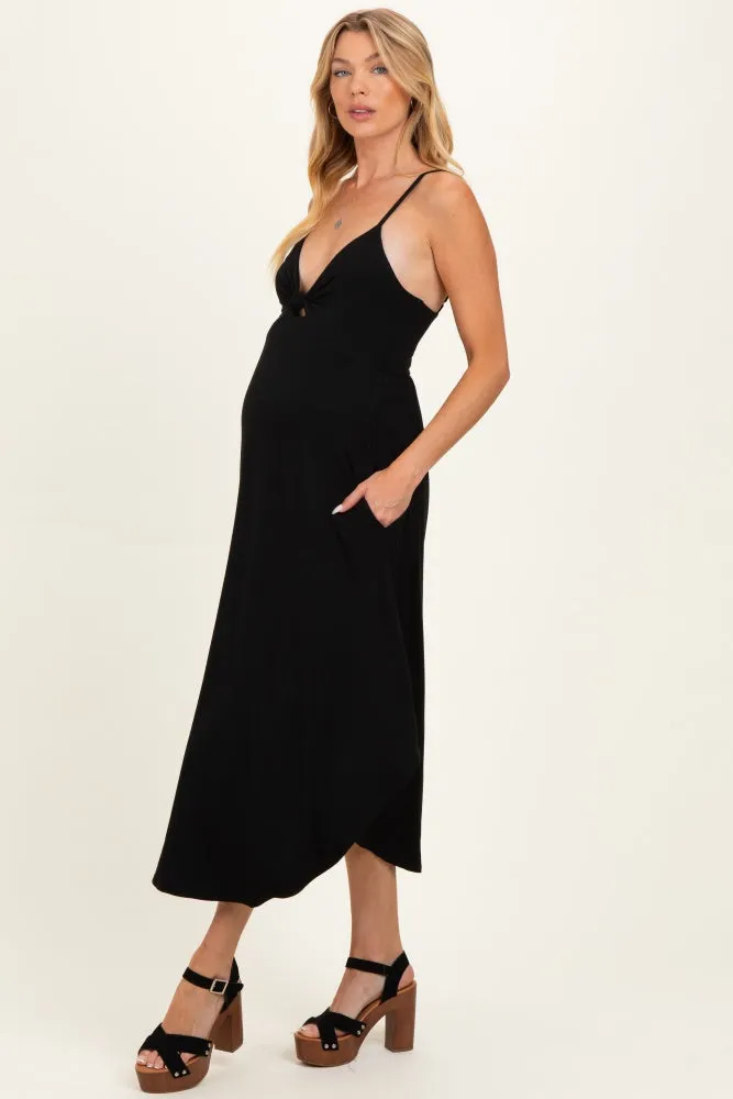 Black Solid V-Neck Cami Maternity Dress sold by Pinkblush product image thumbnail 2