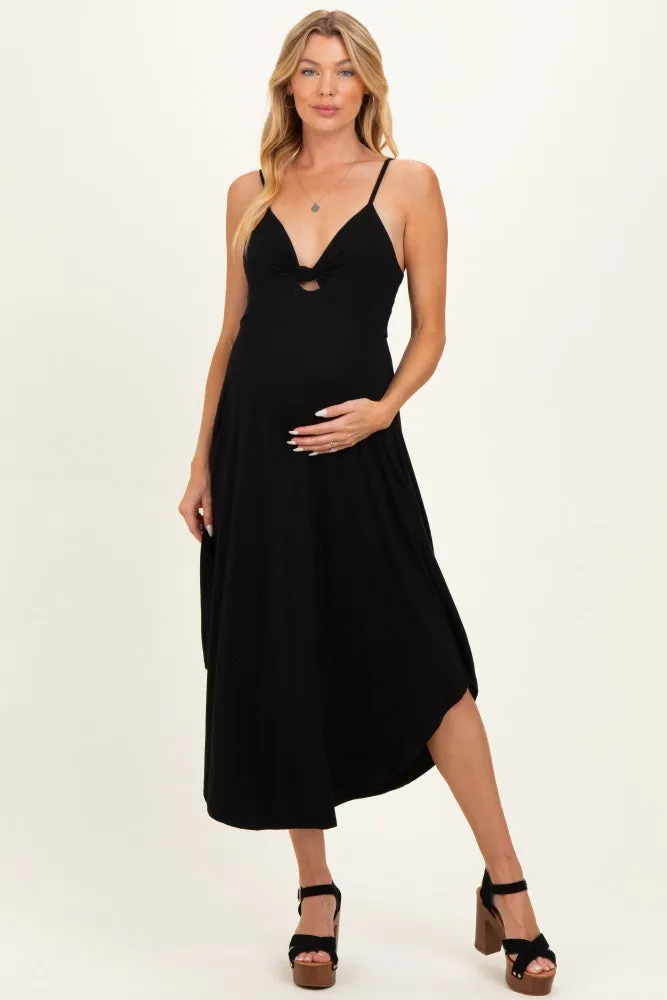 Black Solid V-Neck Cami Maternity Dress sold by Pinkblush