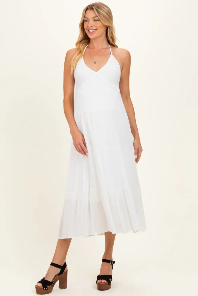 White Halter Cutout Maternity Midi Dress sold by Pinkblush product image thumbnail 2