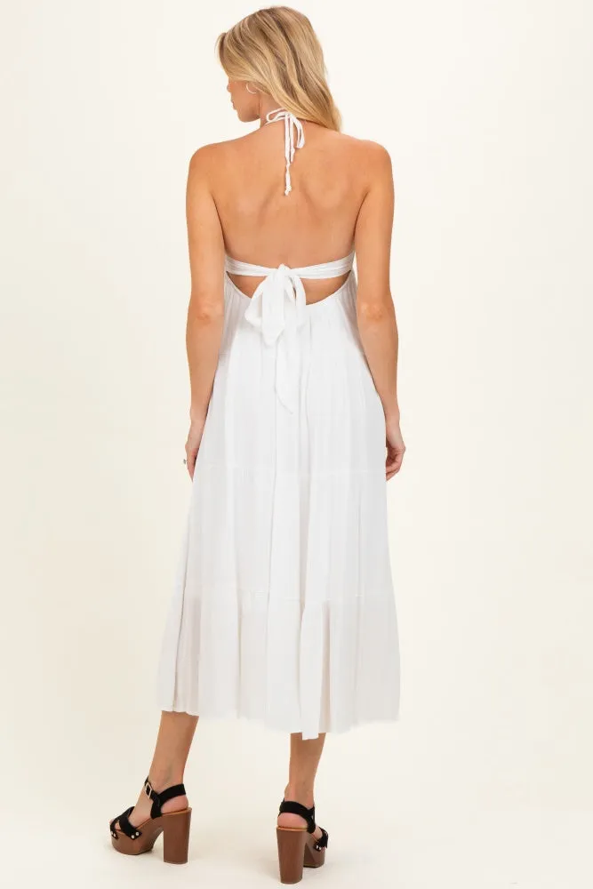 White Halter Cutout Maternity Midi Dress sold by Pinkblush product image thumbnail 3