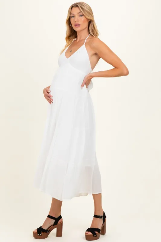 White Halter Cutout Maternity Midi Dress made by Timing