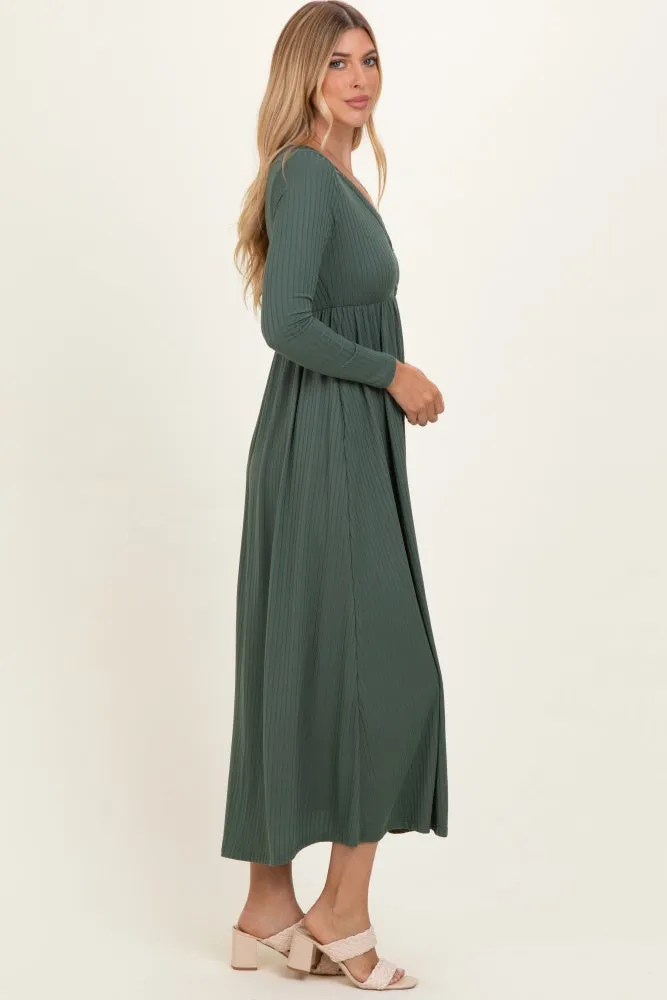 Olive Ribbed Knit Long Sleeve Maxi Dress sold by Pinkblush product image thumbnail 2