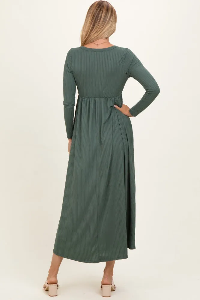 Olive Ribbed Knit Long Sleeve Maxi Dress sold by Pinkblush product image thumbnail 3