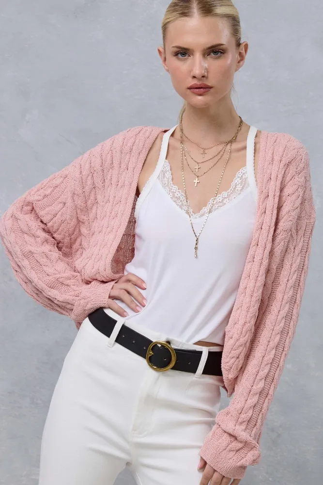 Pink Dolman Sleeve Boho Cable Knit Cardigan sold by Pinkblush product image thumbnail 2