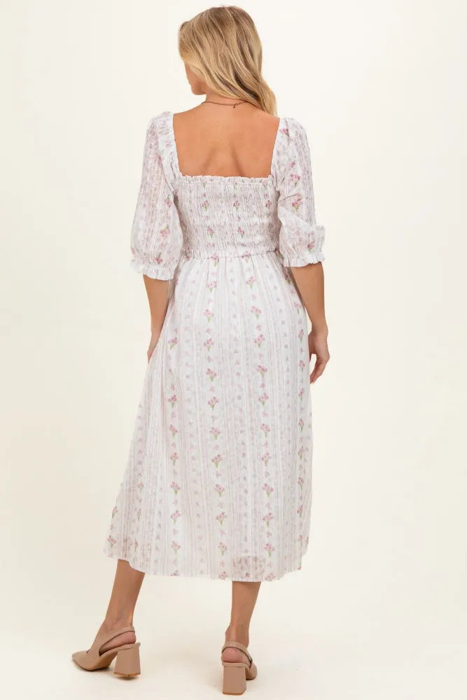 Cream Floral Smocked Maternity Midi Dress sold by Pinkblush product image thumbnail 3
