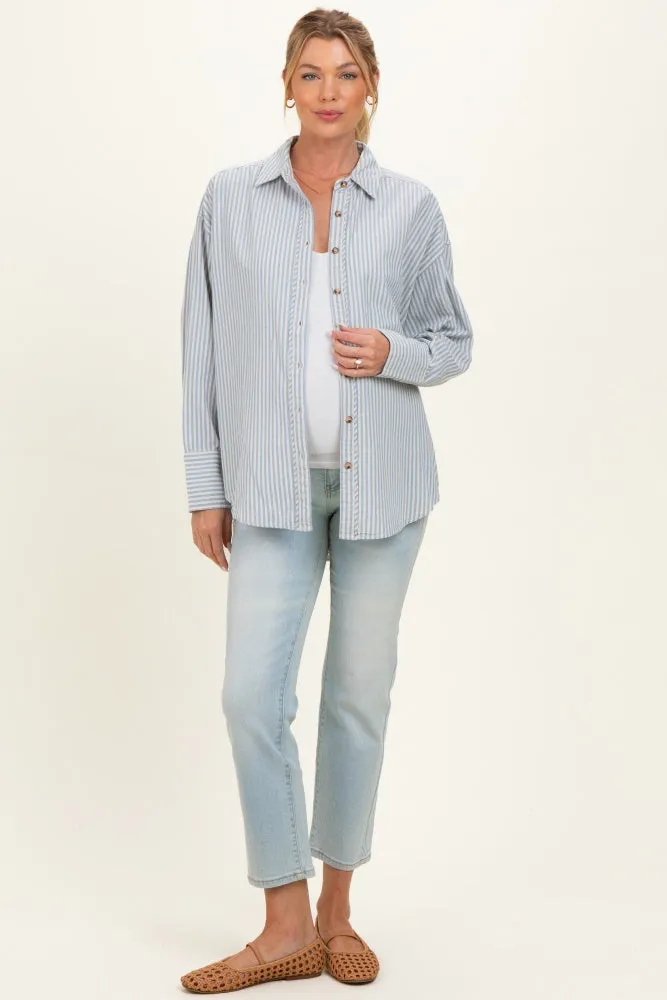 Blue Oversized Striped Button Down Long Sleeve Maternity Shirt sold by Pinkblush product image thumbnail 2