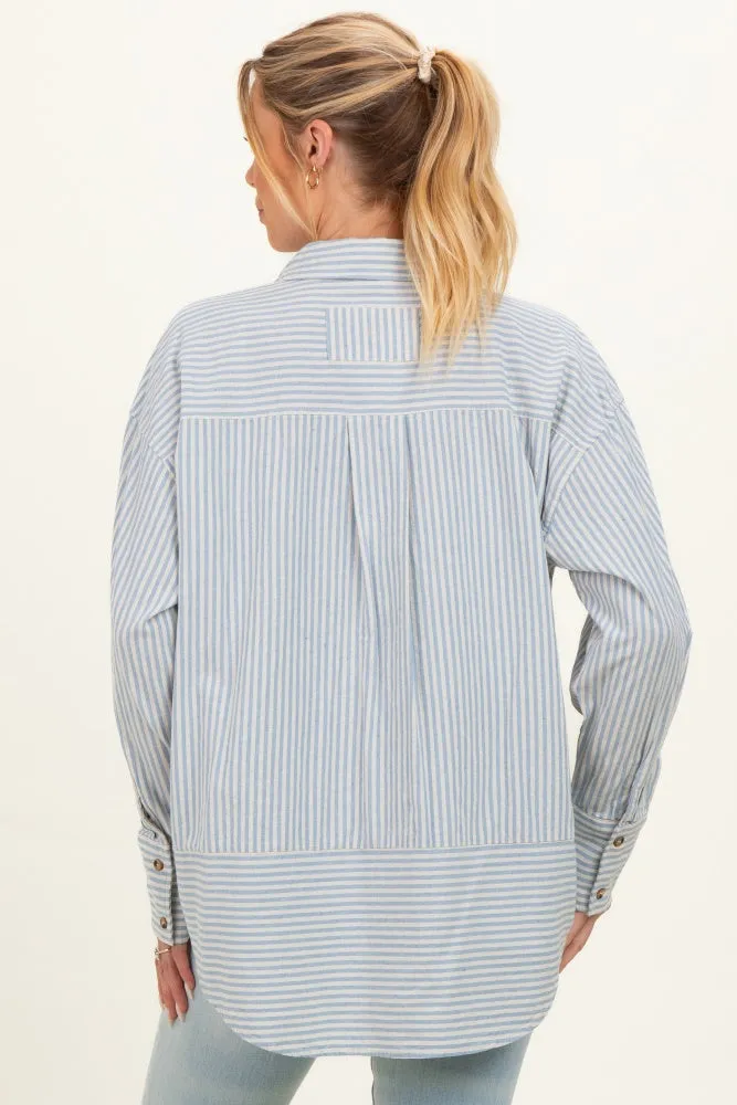 Blue Oversized Striped Button Down Long Sleeve Maternity Shirt sold by Pinkblush product image thumbnail 4