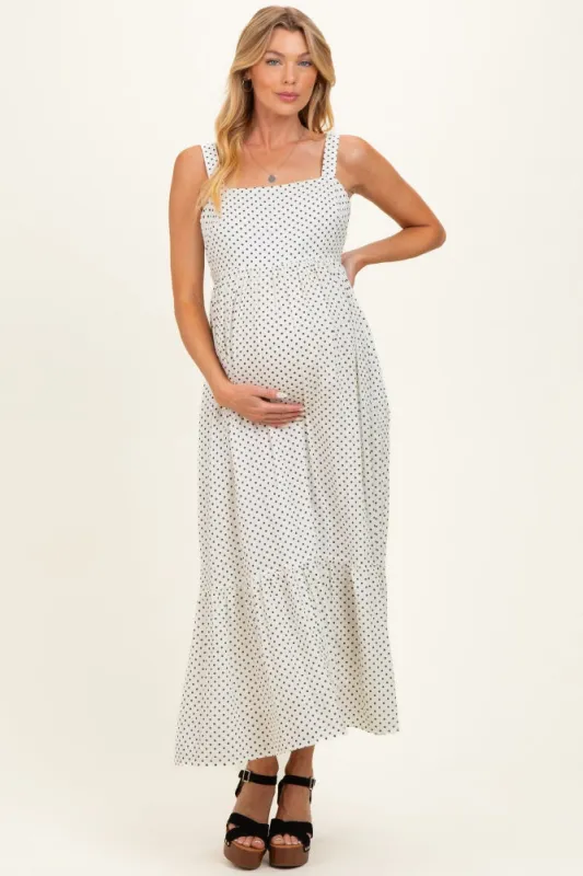 White Polka Dot Back Bow Maternity Maxi Dress made by Inloom