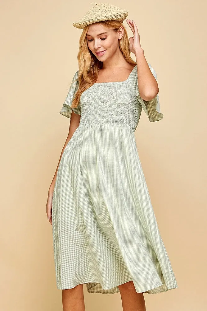 Light Sage Gingham Smocked Midi Dress sold by Pinkblush product image thumbnail 2