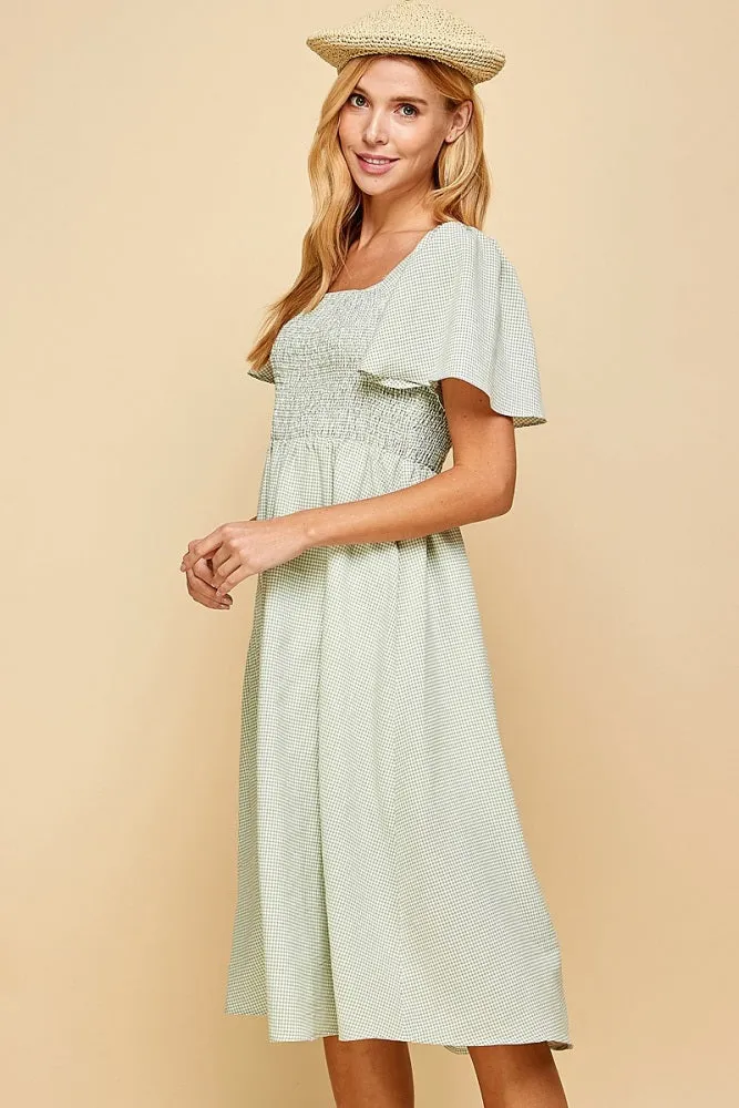 Light Sage Gingham Smocked Midi Dress sold by Pinkblush product image thumbnail 3
