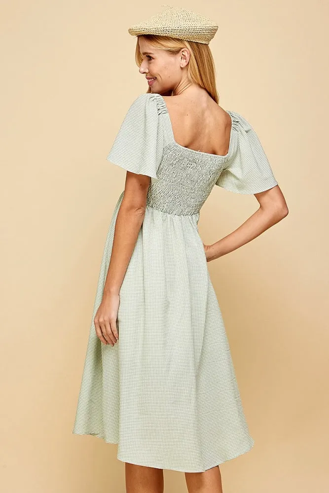 Light Sage Gingham Smocked Midi Dress sold by Pinkblush product image thumbnail 4