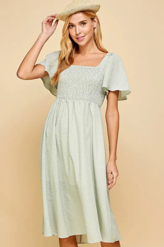 Light Sage Gingham Smocked Midi Dress made by Pinkblush