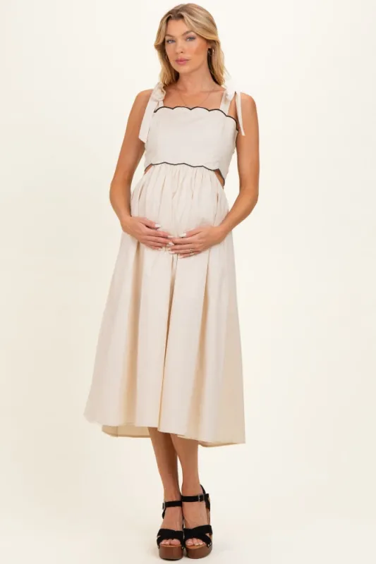 Cream Scallop Edge Side Cutout Maternity Midi Dress made by Dress Forum