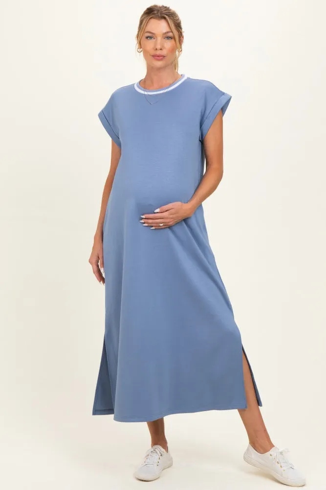 Denim Blue Side Slit Maternity Midi Dress sold by Pinkblush product image thumbnail 2