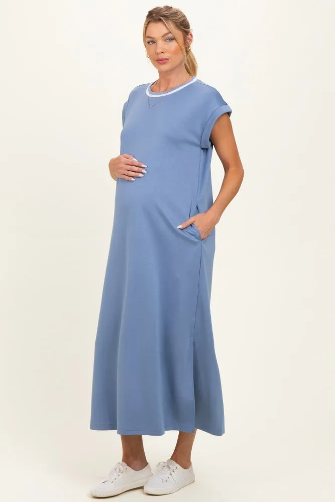 Denim Blue Side Slit Maternity Midi Dress sold by Pinkblush product image thumbnail 3