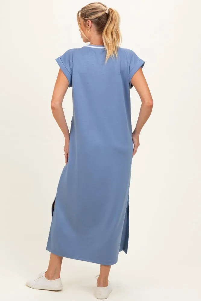 Denim Blue Side Slit Maternity Midi Dress sold by Pinkblush product image thumbnail 4