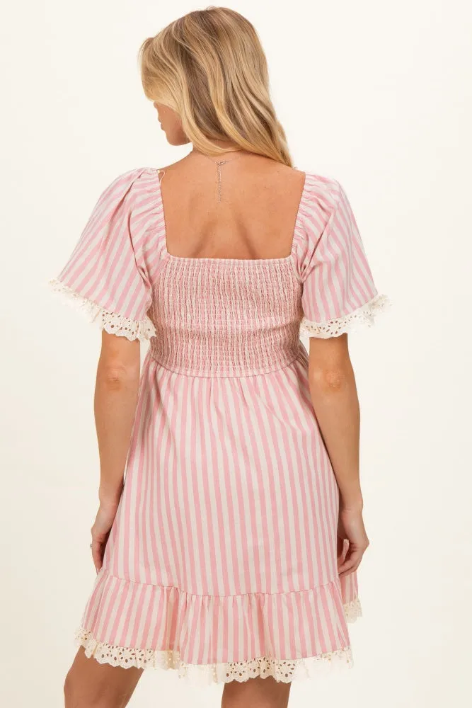 Light Pink Striped Smocked Lace Trim Maternity Dress sold by Pinkblush product image thumbnail 4