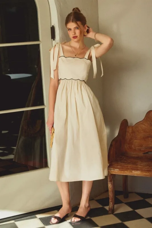 Cream Scallop Edge Side Cutout Midi Dress made by Dress Forum