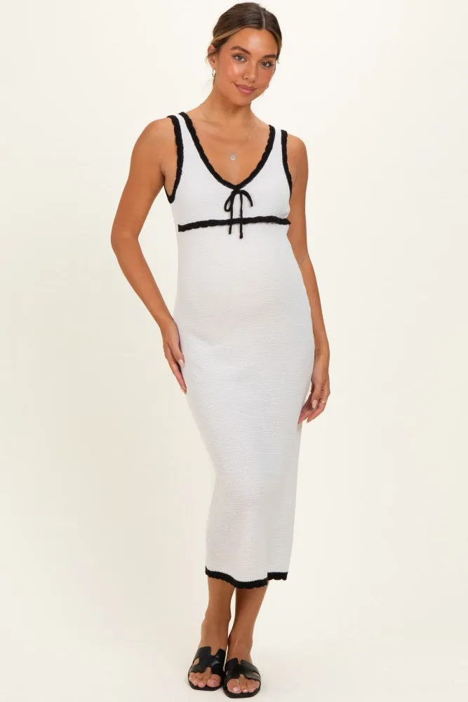 Ivory Knit Sleeveless Contrast Trim Maternity Maxi Dress sold by Pinkblush