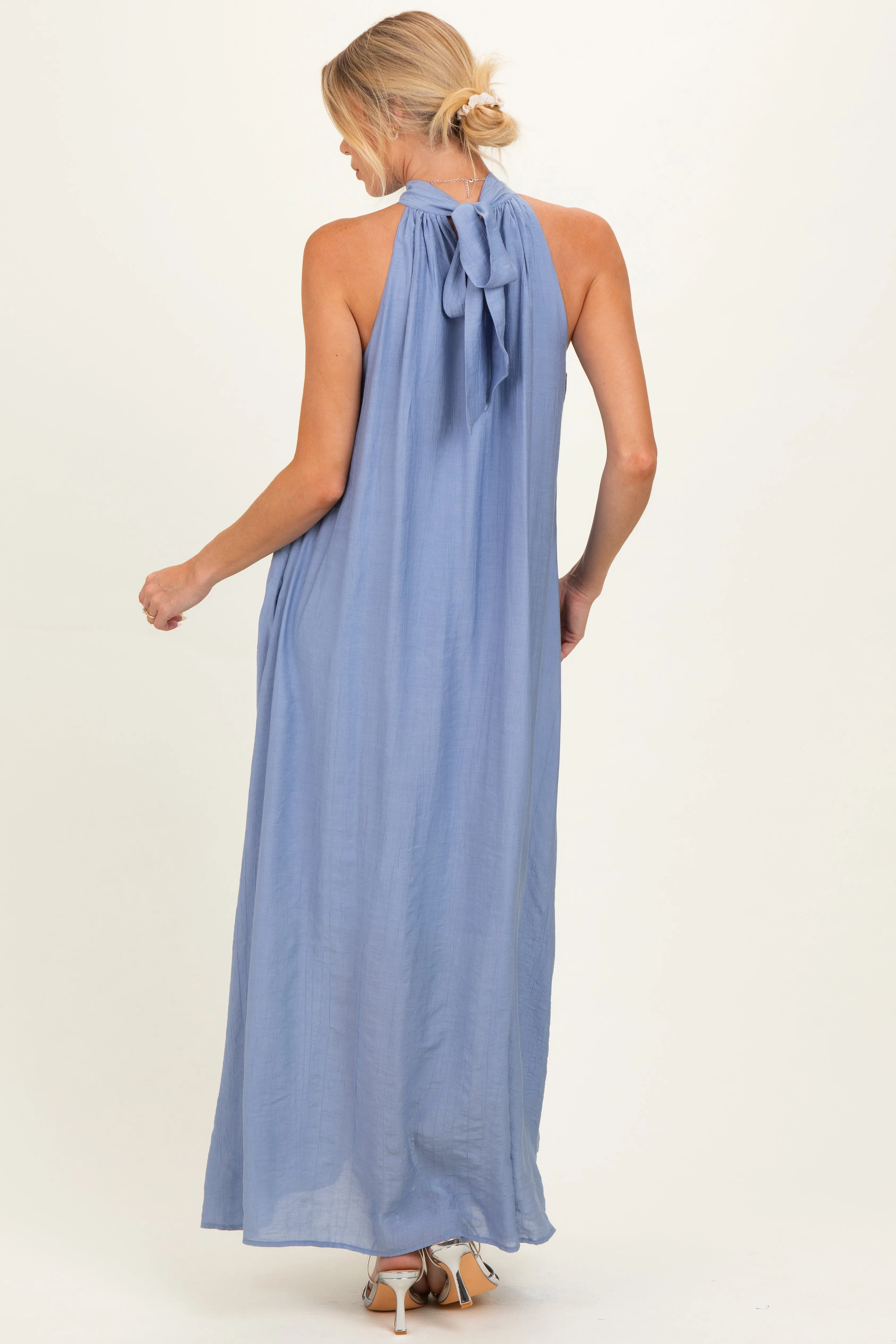 Light Blue Halter Maternity Maxi Dress sold by Pinkblush product image thumbnail 3
