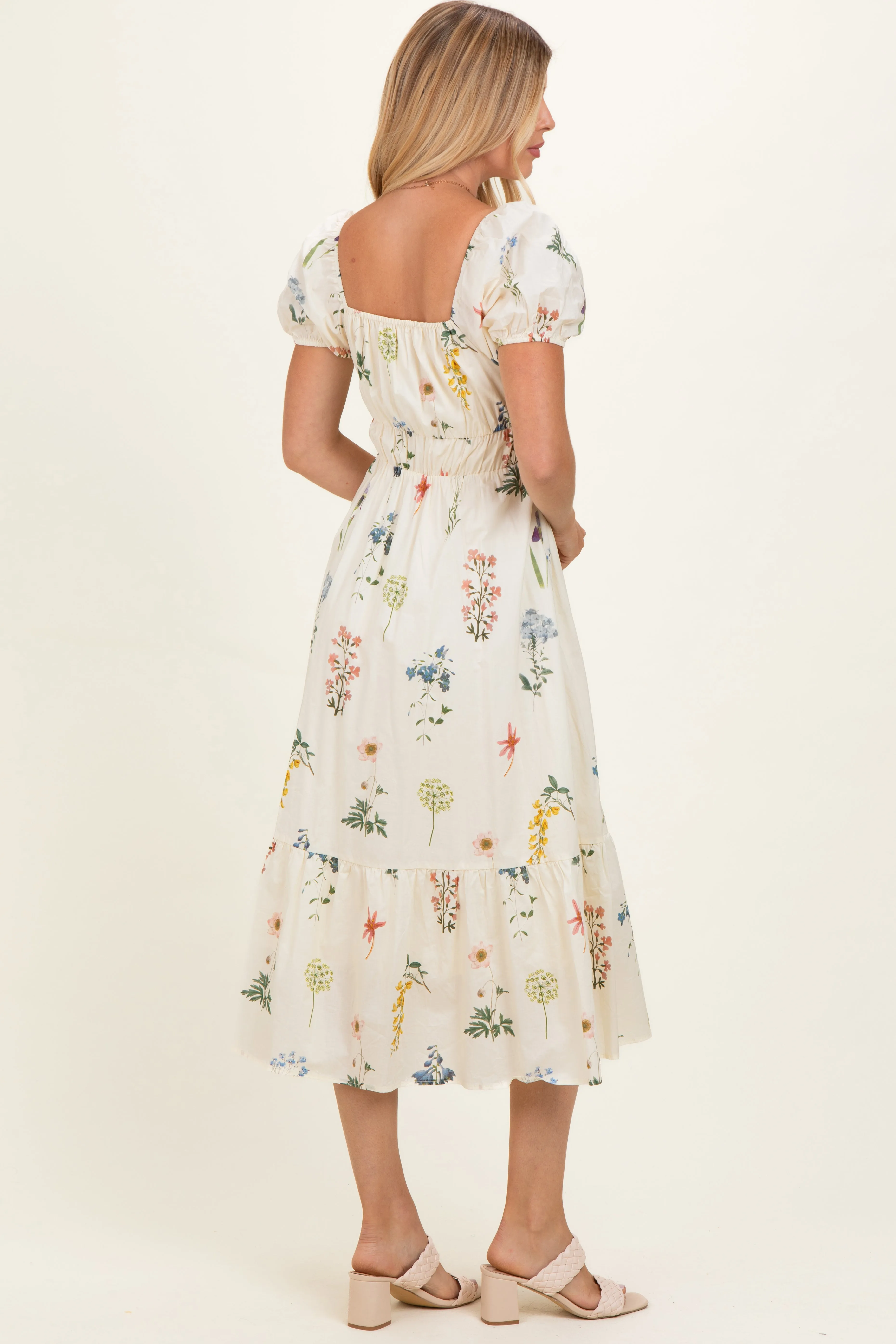 Oatmeal Floral Puff Sleeve Midi Dress sold by Pinkblush product image thumbnail 4