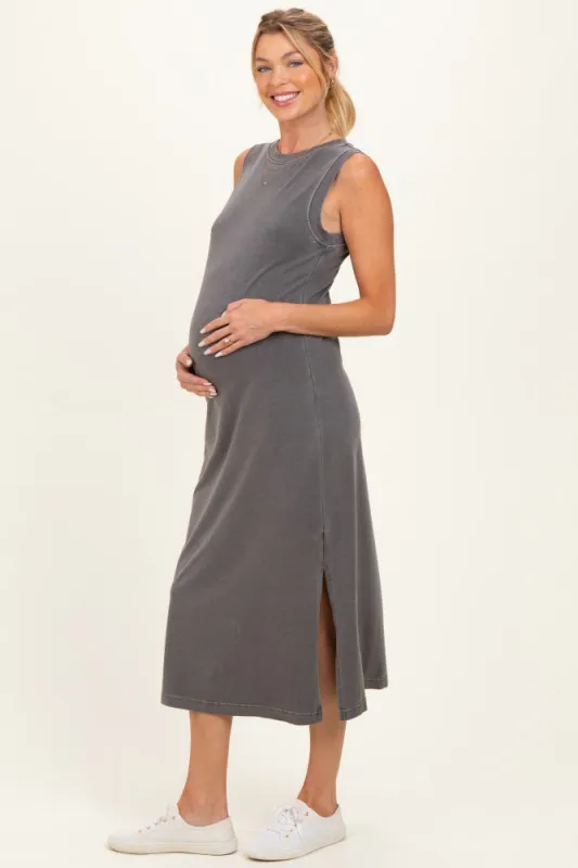 Charcoal Side Slit Maternity Midi Tank Dress made by Blu Pepper