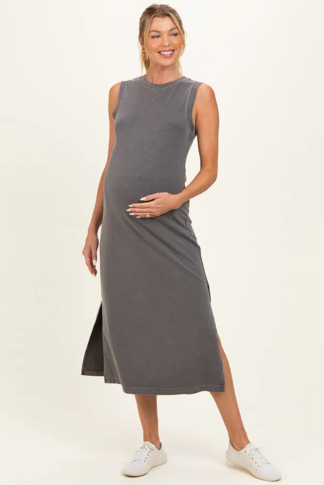 Charcoal Side Slit Maternity Midi Tank Dress sold by Pinkblush product image thumbnail 2