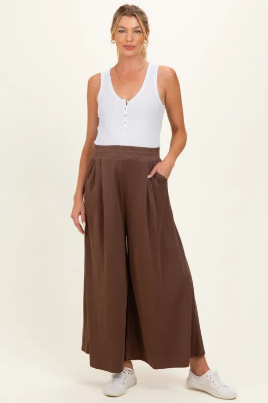 Brown Cropped Wide Leg Maternity Pants made by Pinkblush
