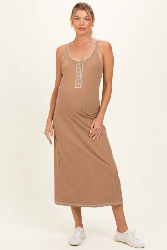 Tan Cable Knit Sleeveless Maternity Midi Dress made by Doe & Rae