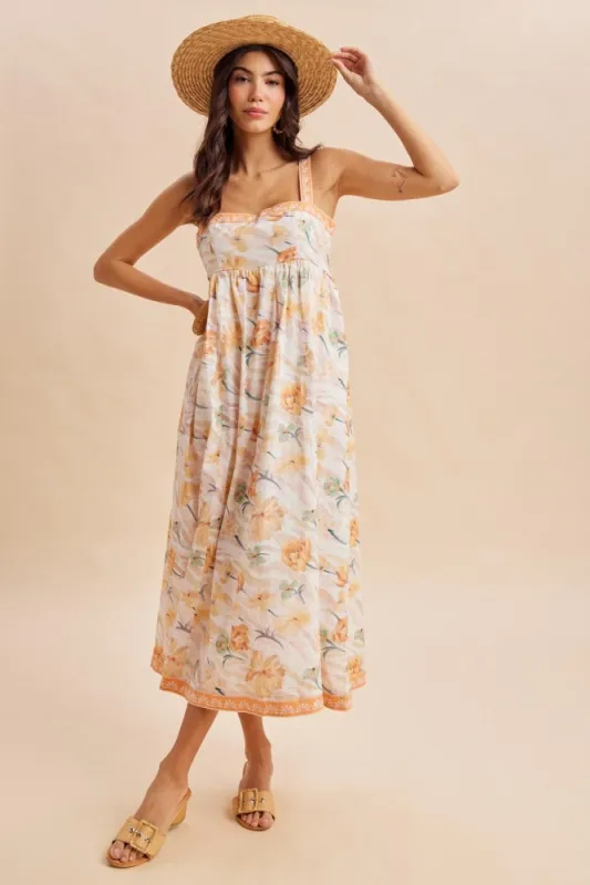 Daffodil Pink Floral Embroidered Maxi Dress made by Inloom