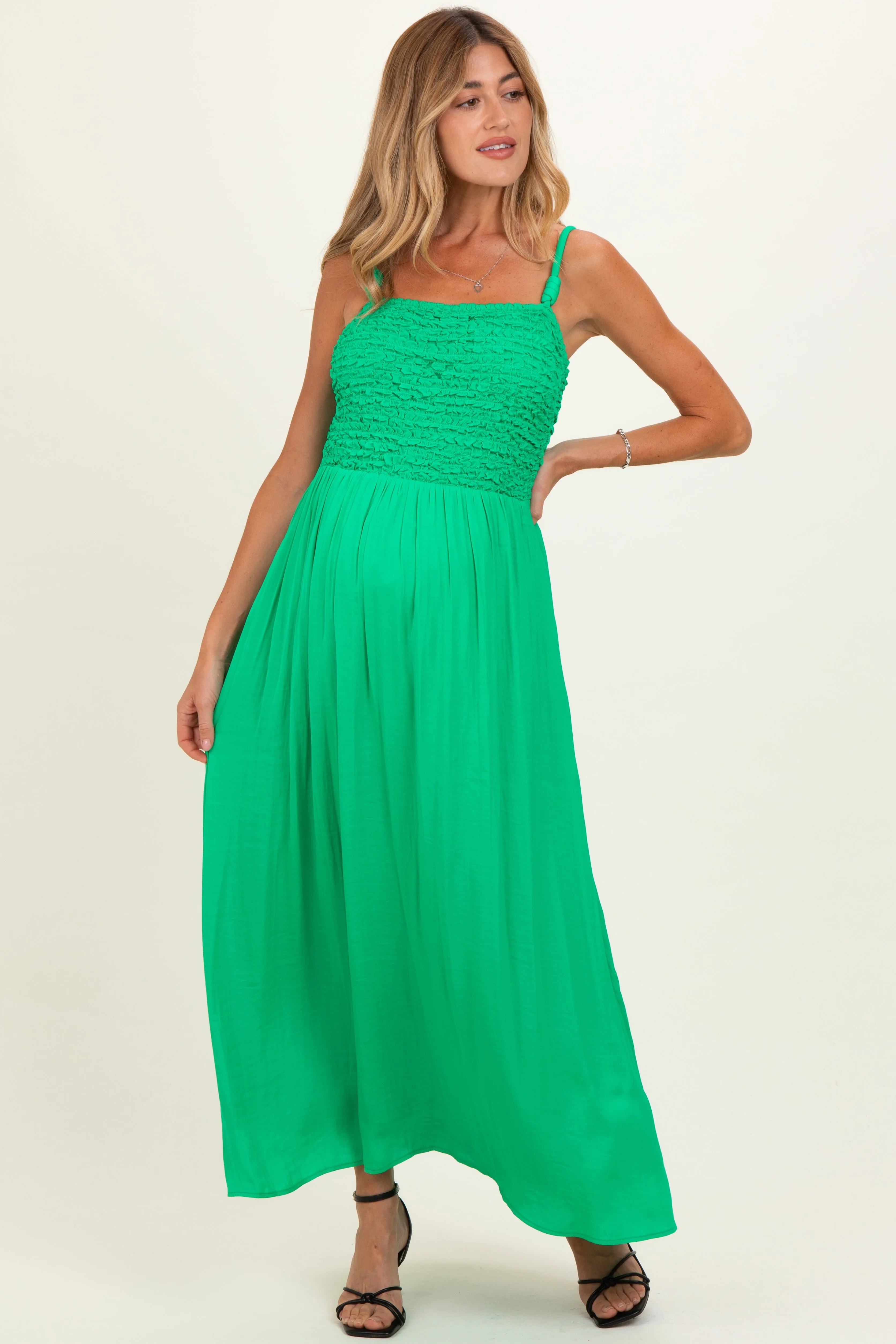Peridot Textured Smocked Maternity Maxi Dress sold by Pinkblush