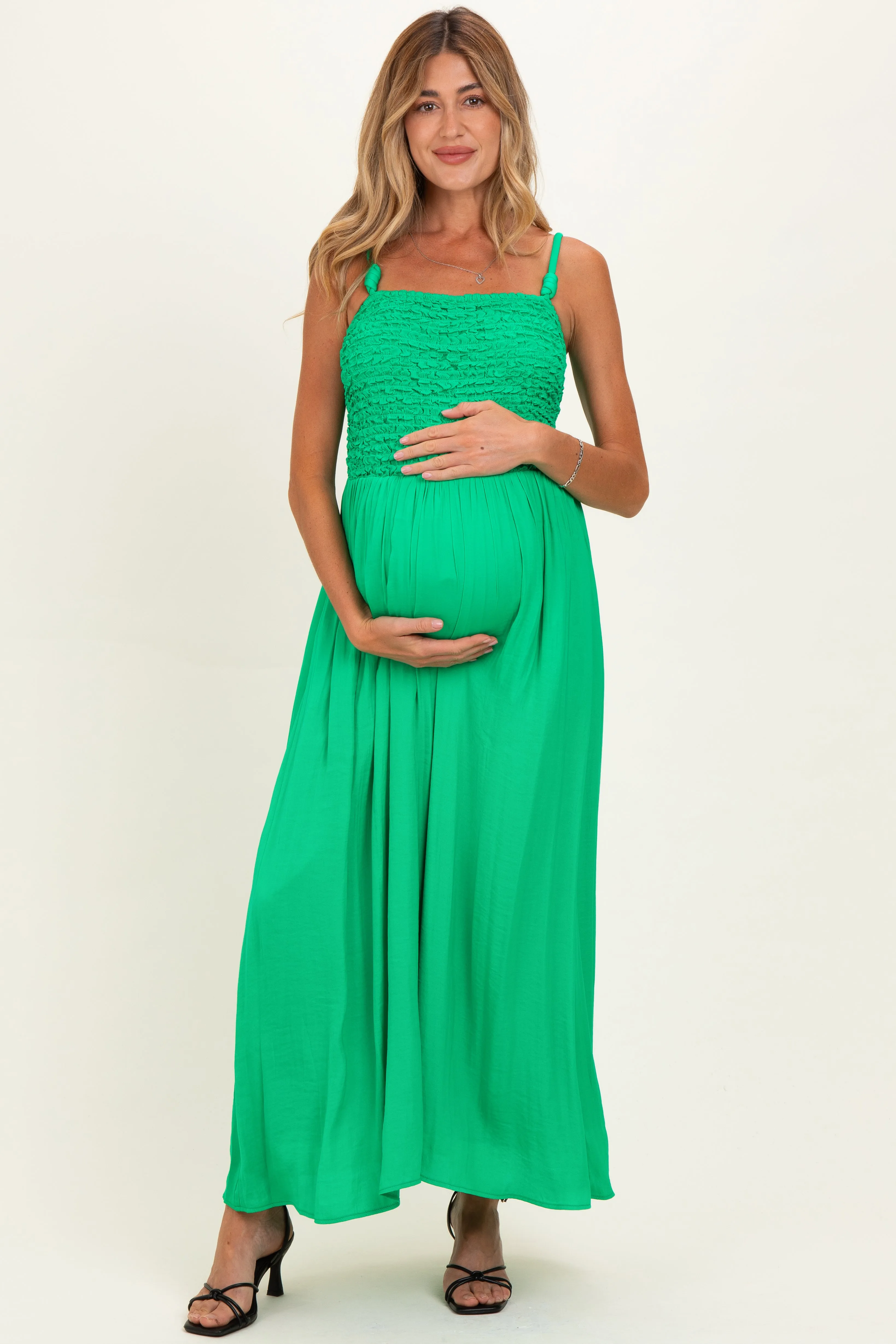 Peridot Textured Smocked Maternity Maxi Dress sold by Pinkblush product image thumbnail 2