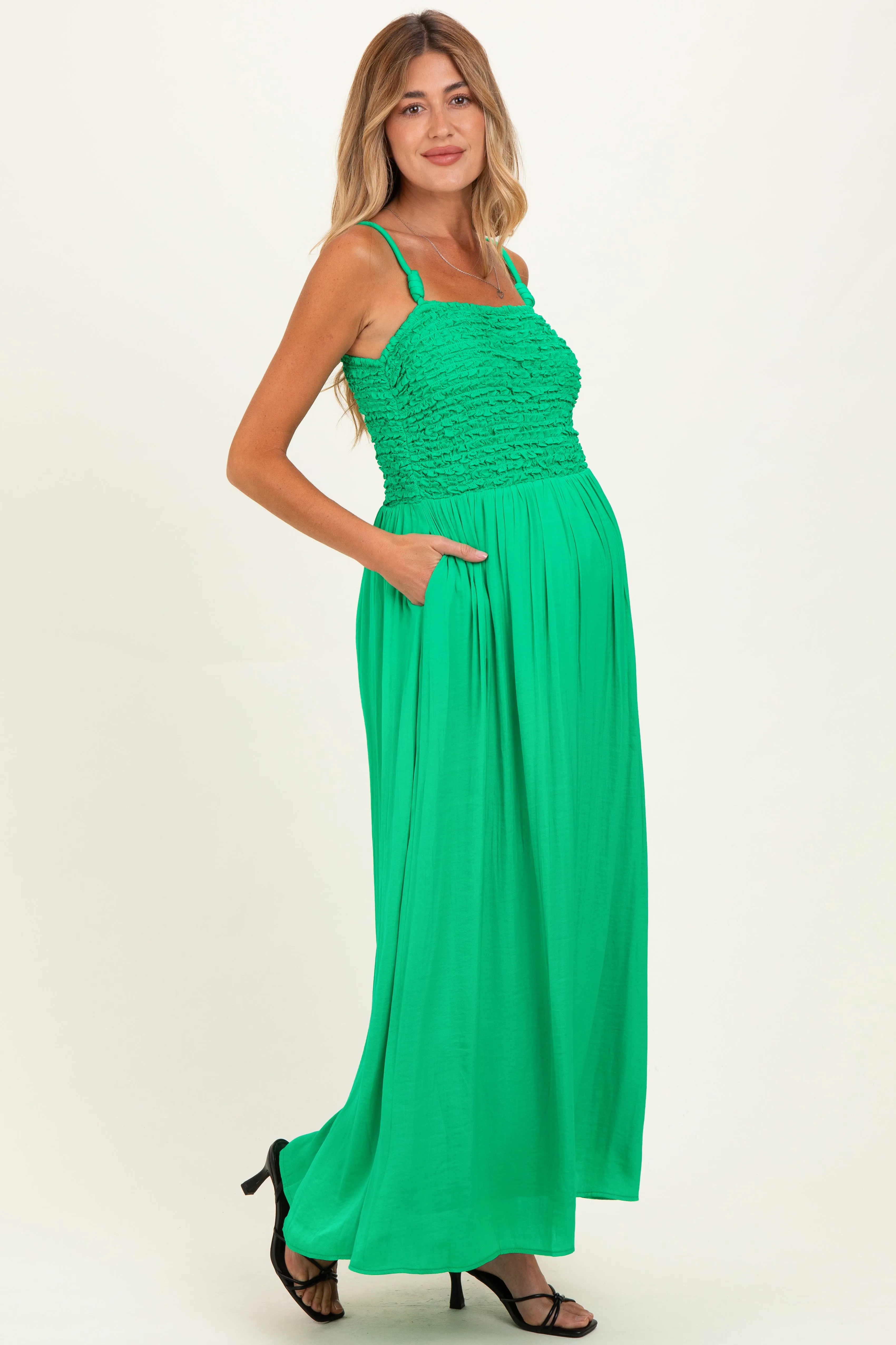 Peridot Textured Smocked Maternity Maxi Dress sold by Pinkblush product image thumbnail 3