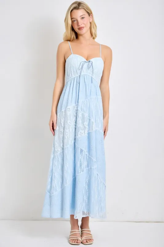 Light Blue Mixed Lace Sleeveless Midi Dress made by BaeVely