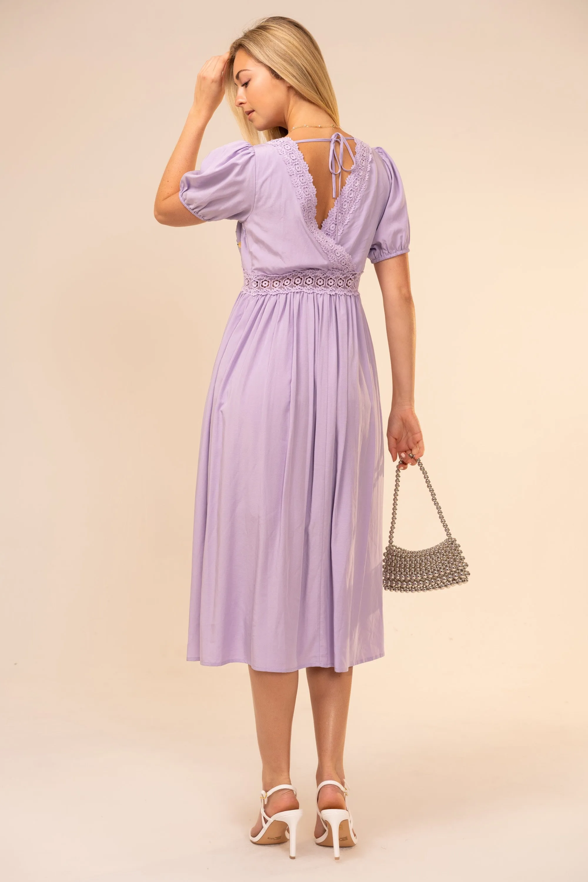 Lavender Puff Sleeve Embroidered Midi Dress sold by Pinkblush product image thumbnail 3