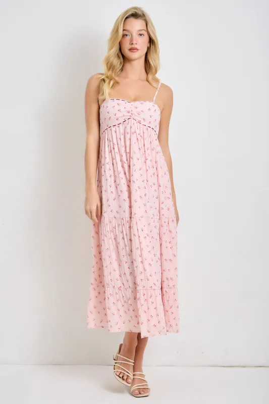 Light Pink Floral Ribbon Detail Midi Dress made by BaeVely