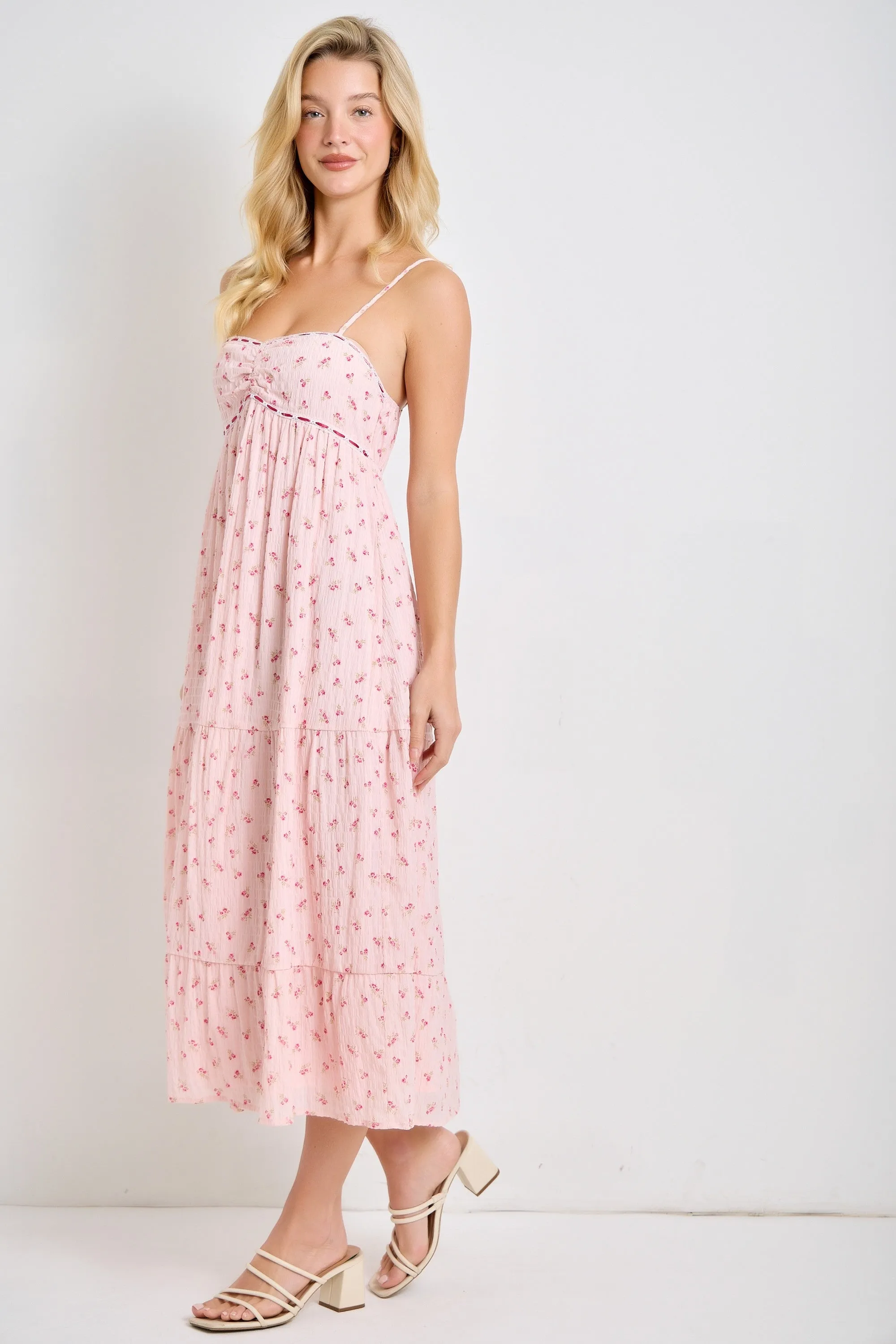 Light Pink Floral Ribbon Detail Midi Dress sold by Pinkblush product image thumbnail 2